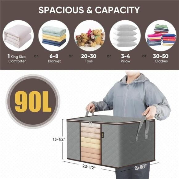 2 Pack Clothes Storage Bags, 24 Gallon Storage Containers with Handle Sturdy - Picture 2 of 7